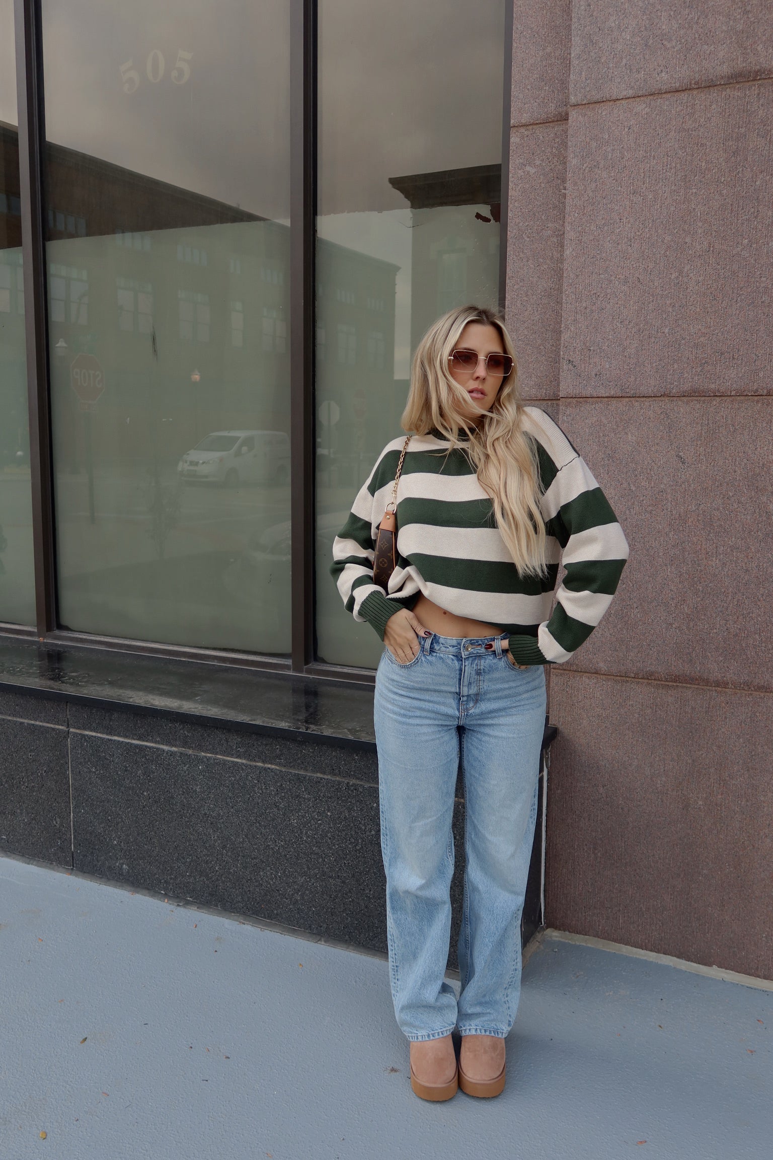 Nellie Striped Sweater in Forest/Ivory