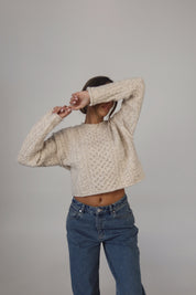 Eco Cable Knit Crew Sweater in Natural