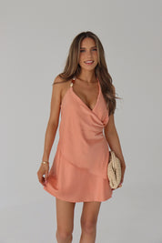 Sunset Coral Satin Mini Dress