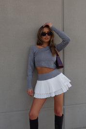 Edgy Elegance Asymmetric Sweater & Ruffled Skirt Set