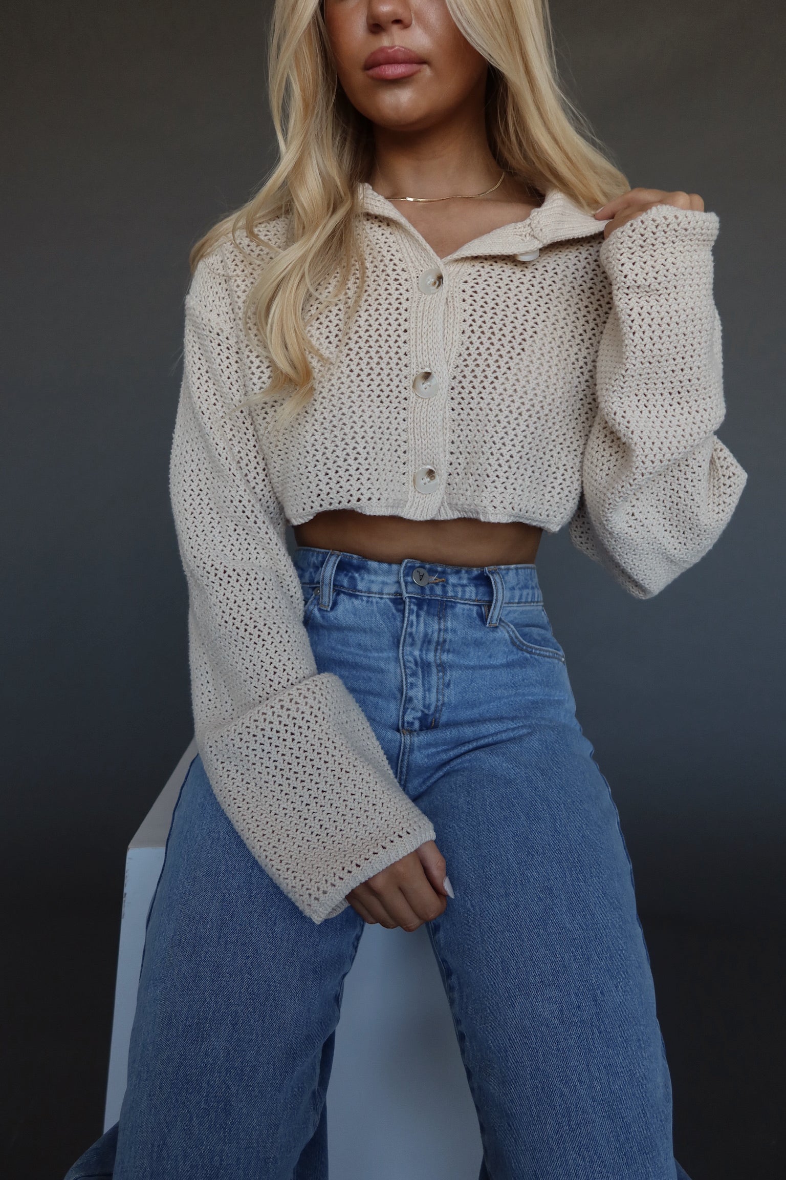 Hanna Crochet Cropped Cardigan