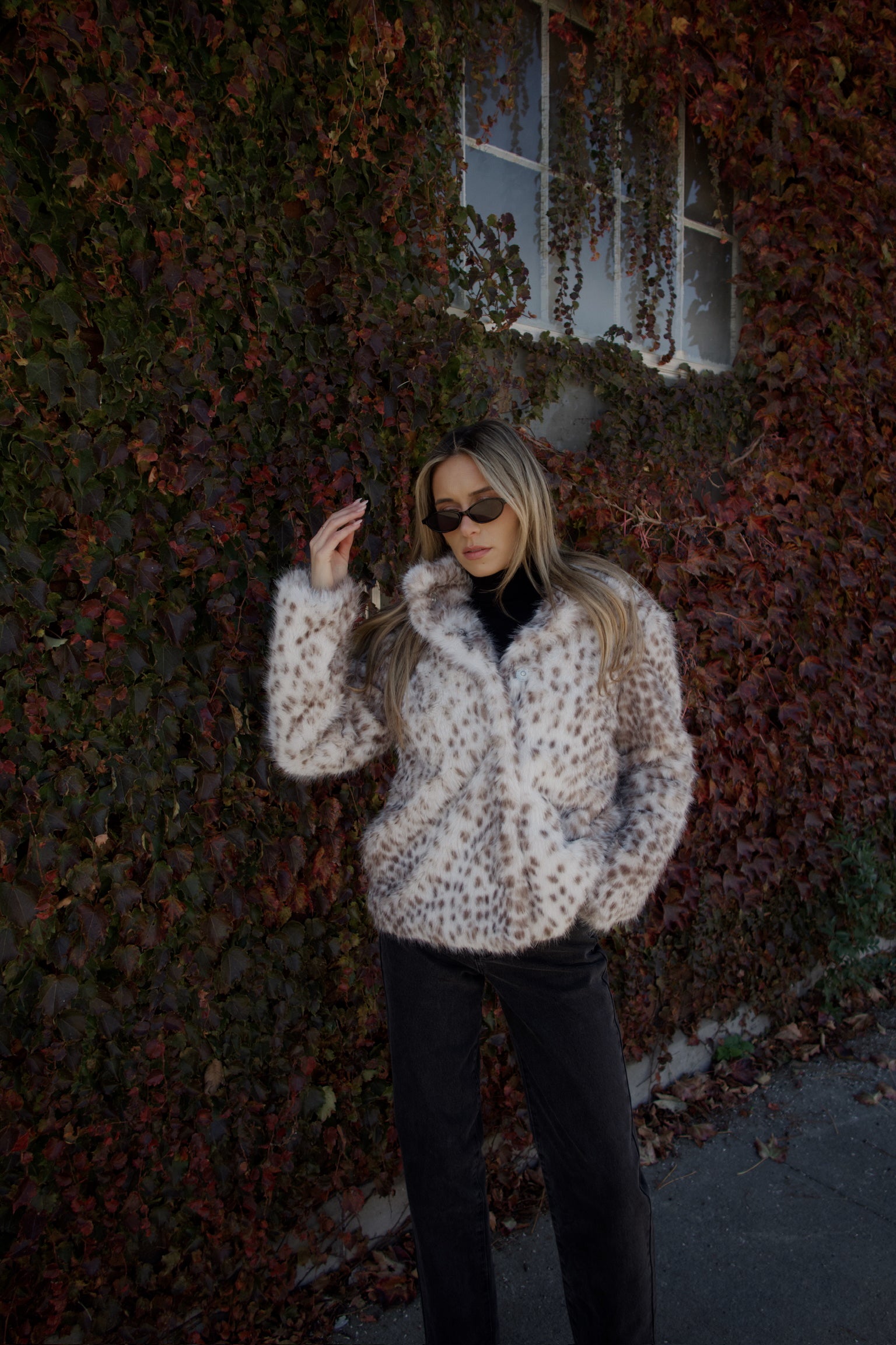 Snow Leopard Faux Fur Jacket