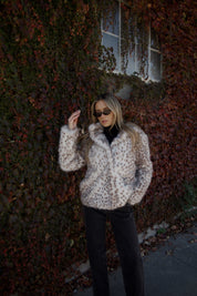 Snow Leopard Faux Fur Jacket