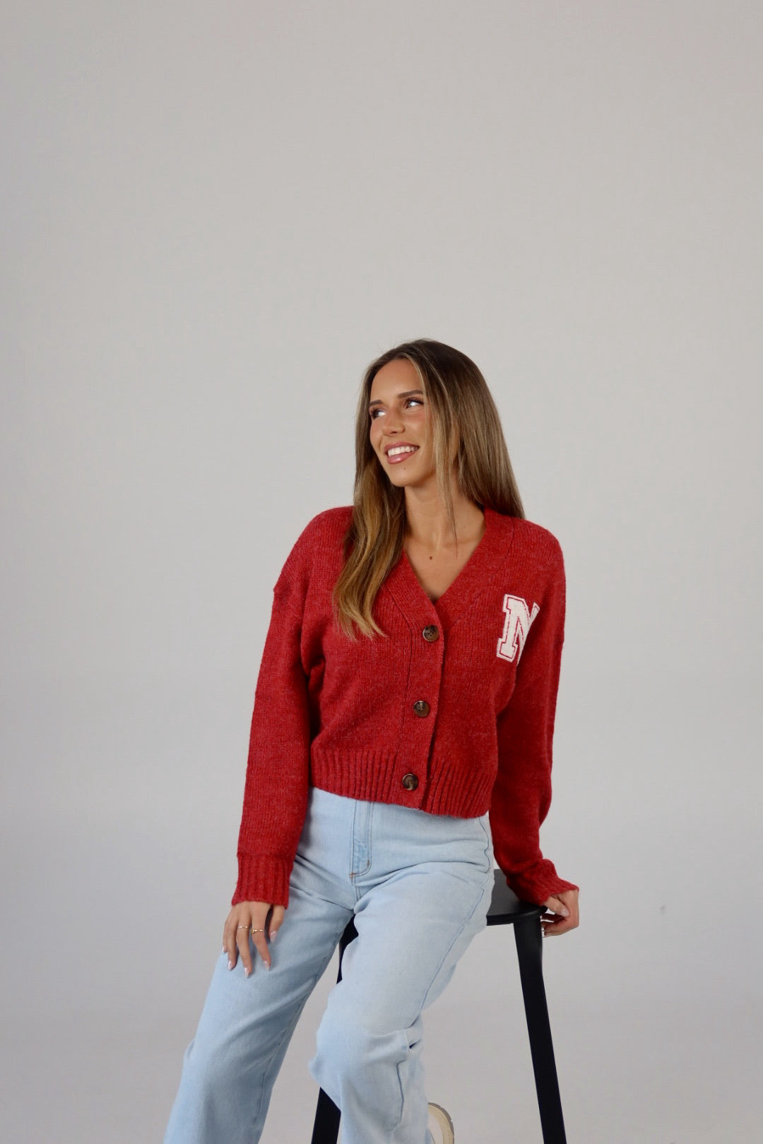 Nebraska Chenille Crop Cardigan In Red