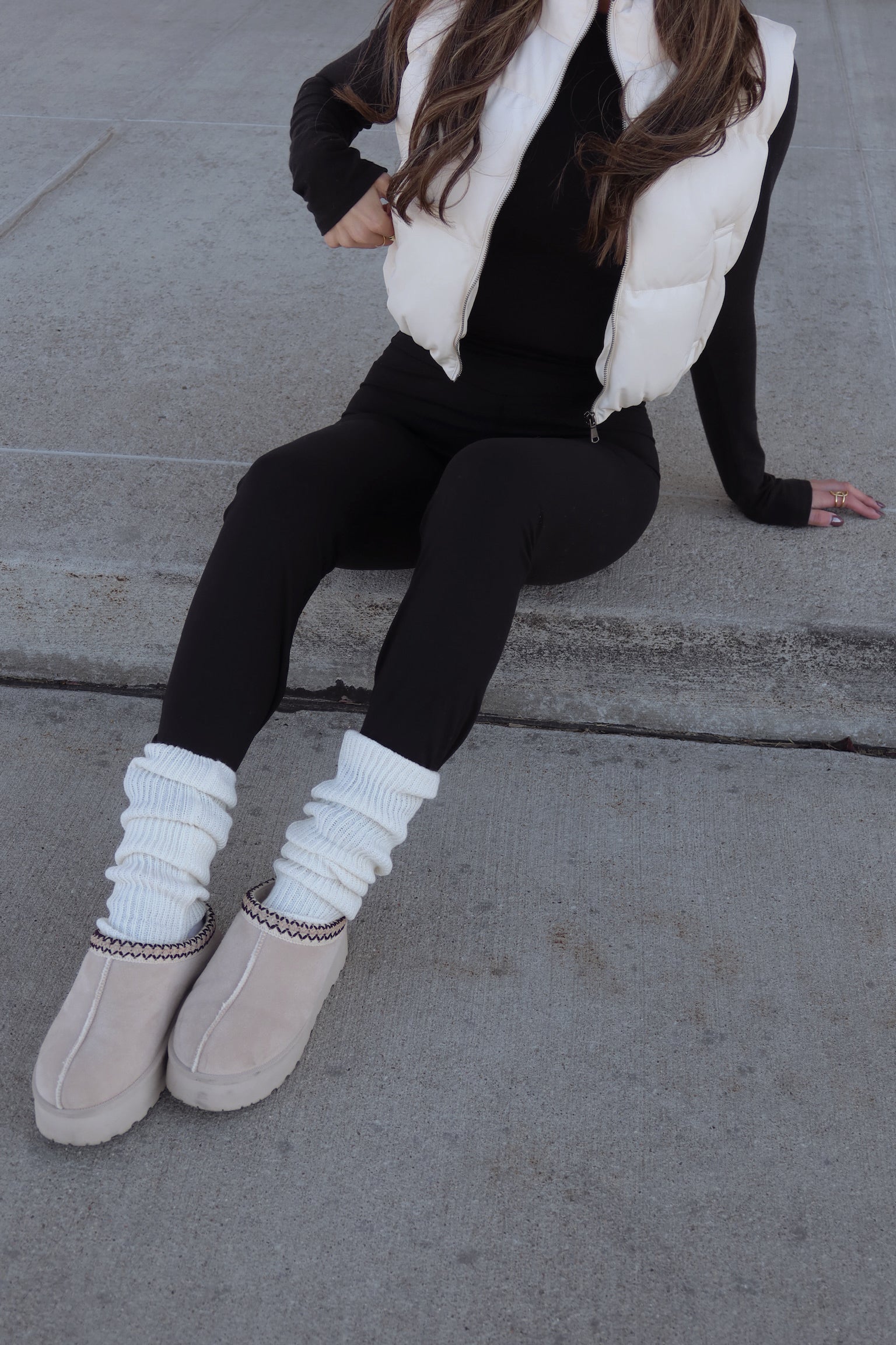 Cream Cropped Pleather Puffer Vest