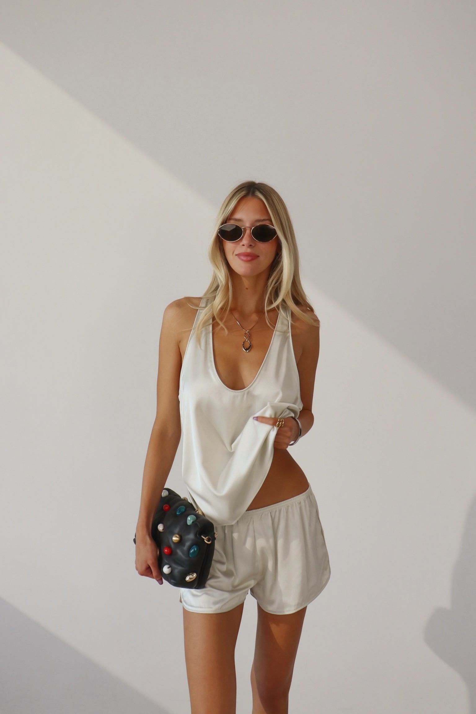 Ivory Satin Racerback Tank Top