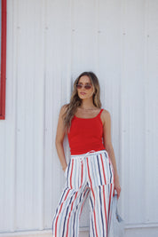 Red, White, and Blue Striped Linen Pant