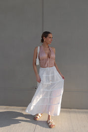 Chesley Peach Checkered Halter Top