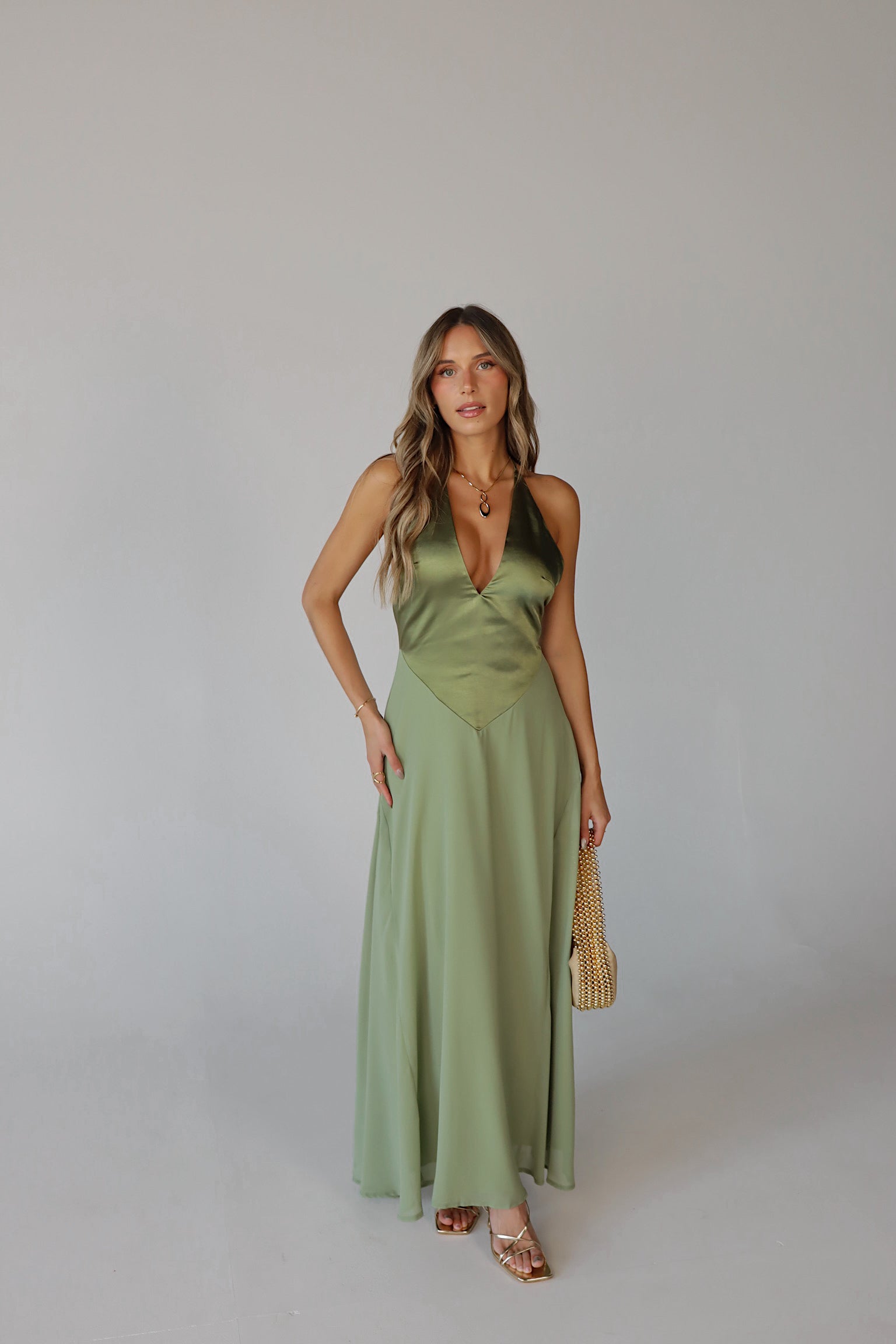 Giada Contrast Maxi Dress in Olive