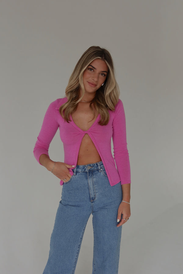 Fuchsia Open Front Collared Top