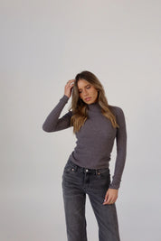 Classic Ribbed Turtleneck Sweater in Grey