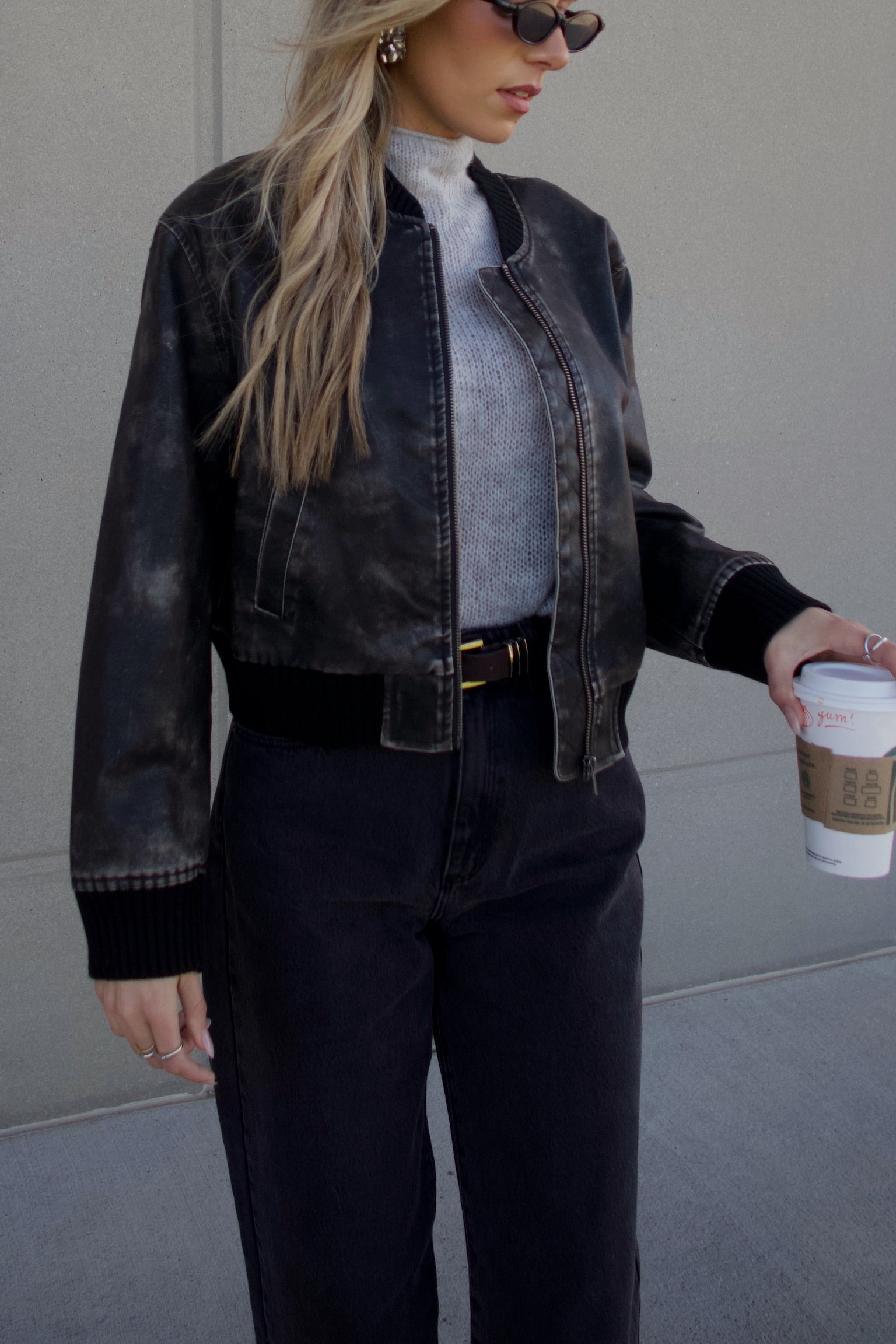 Washed Black Faux Leather Jacket