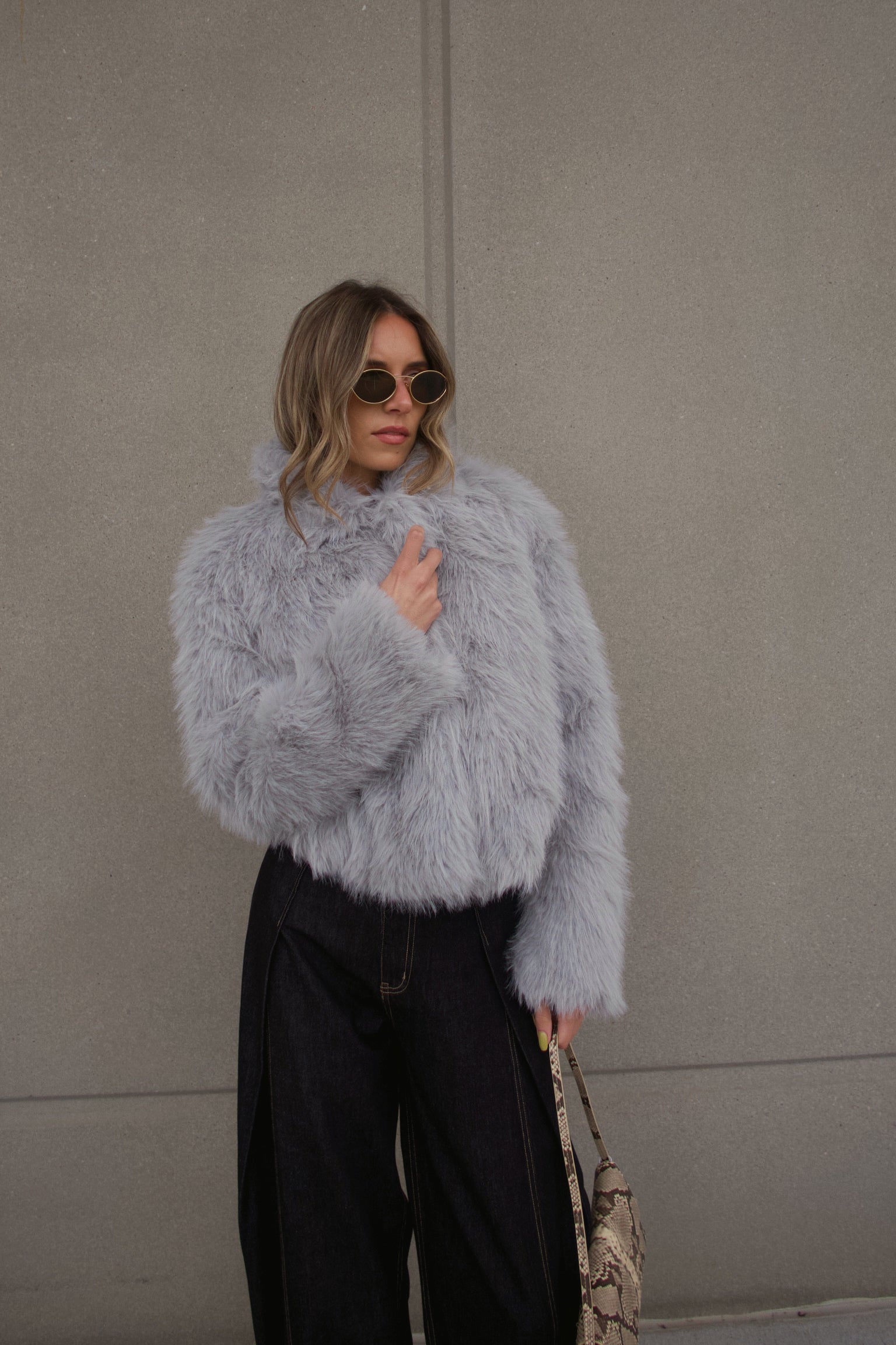 Grey Faux Fur Cropped Jacket