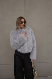 Grey Faux Fur Cropped Jacket