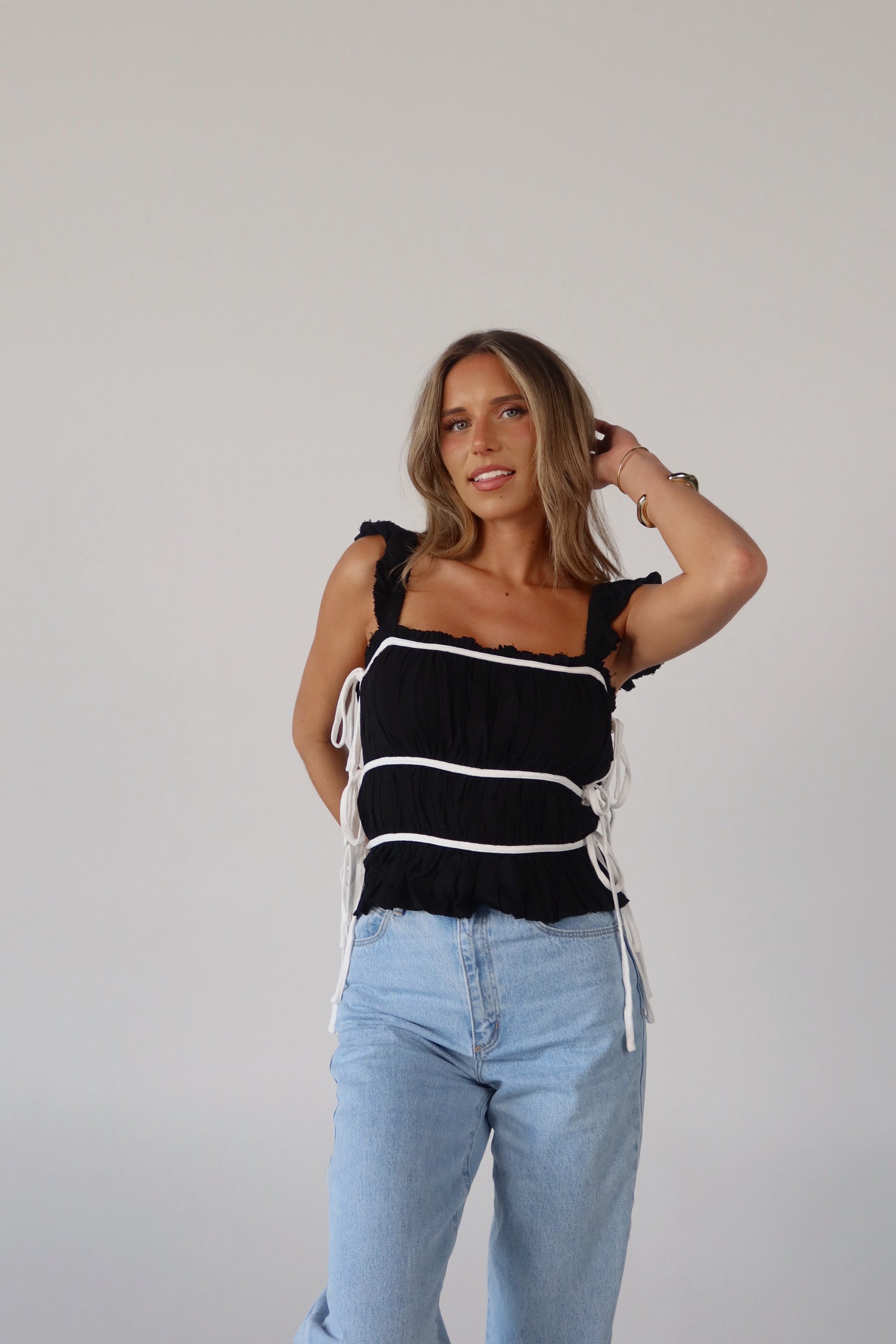 Marnie Side Tie Top in Black