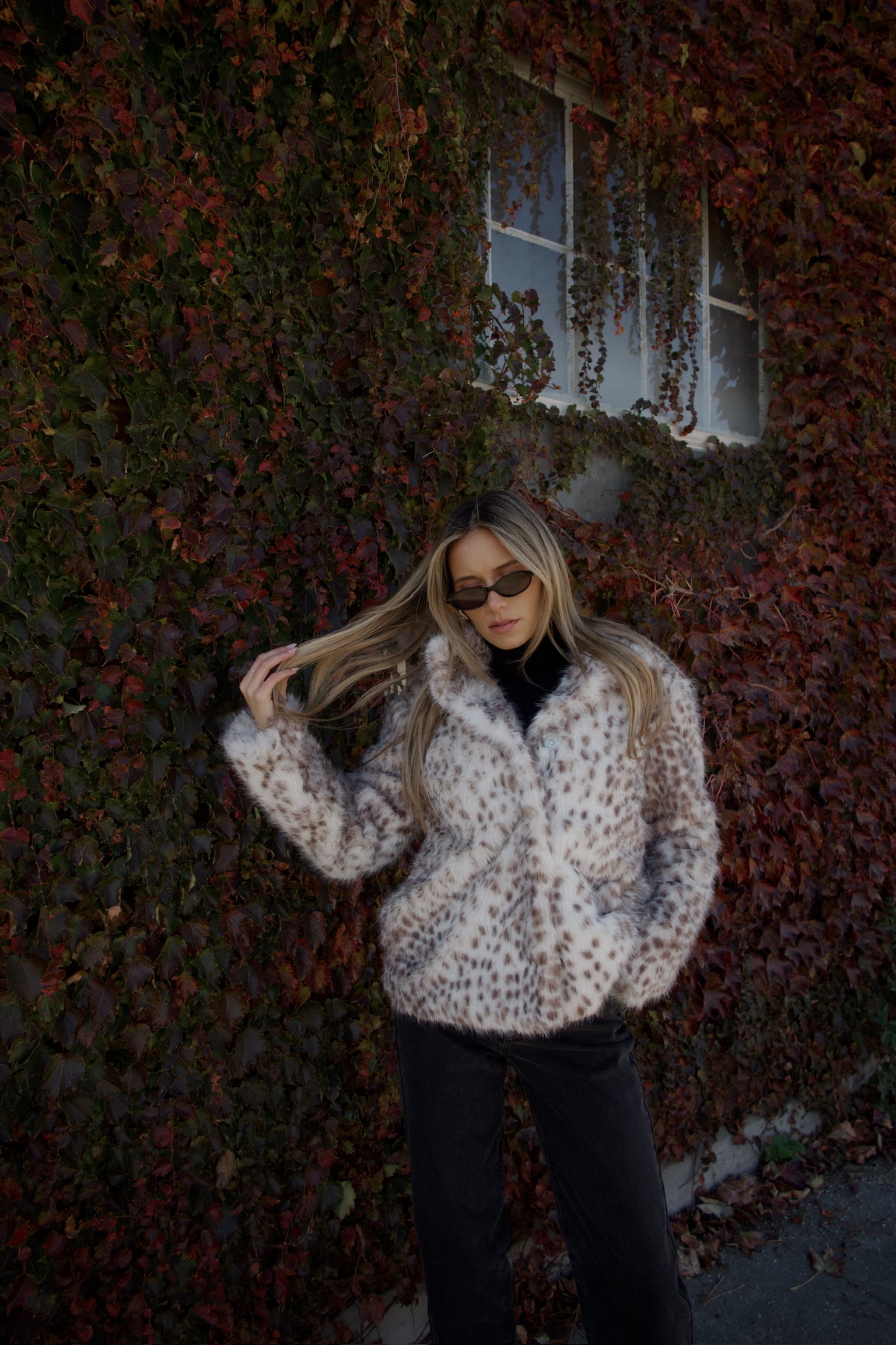 Snow Leopard Faux Fur Jacket