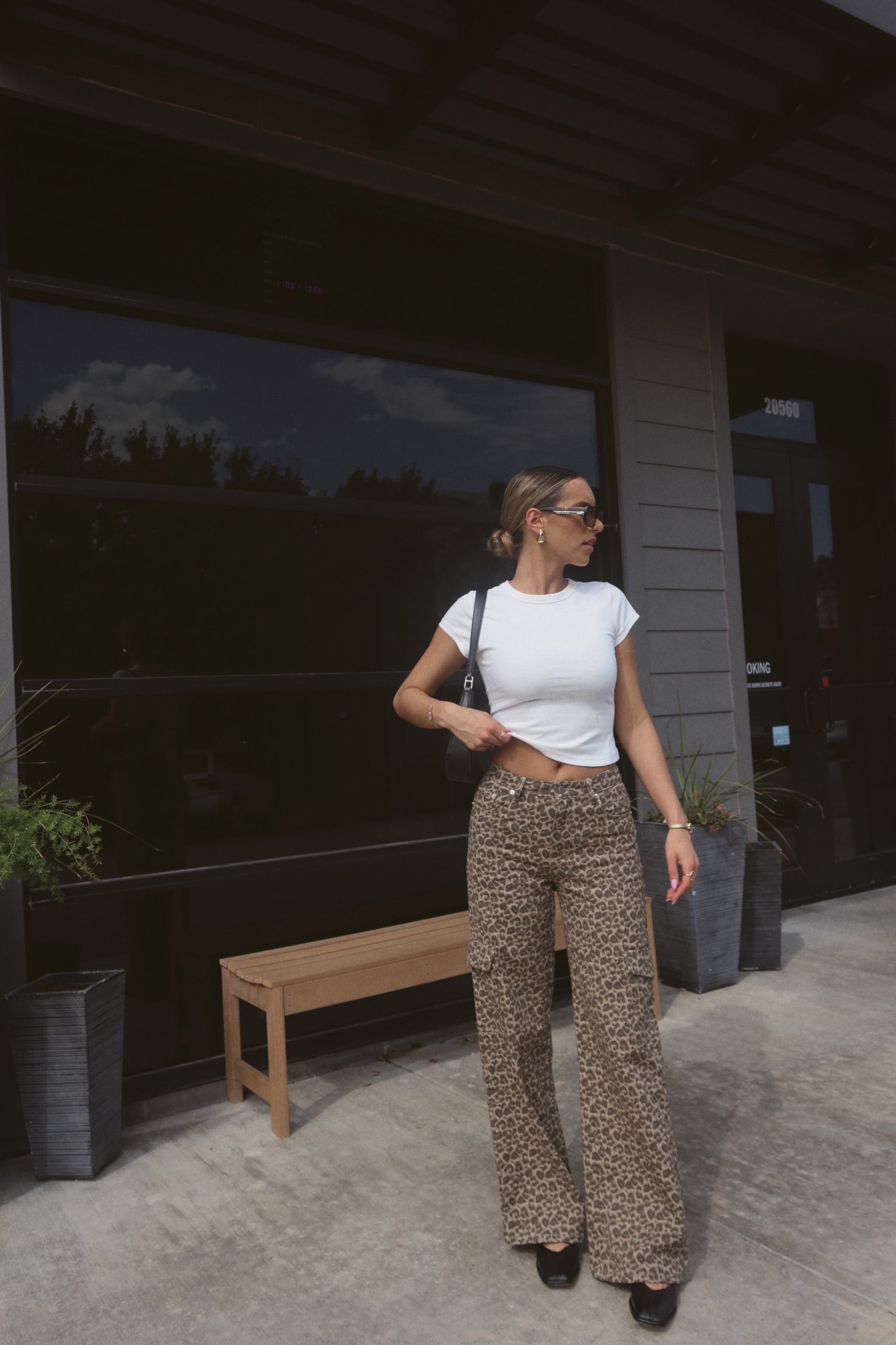 Mid Rise Leopard Print Cargo Pants