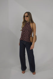 Polina Pink Polka Dot Halter Top