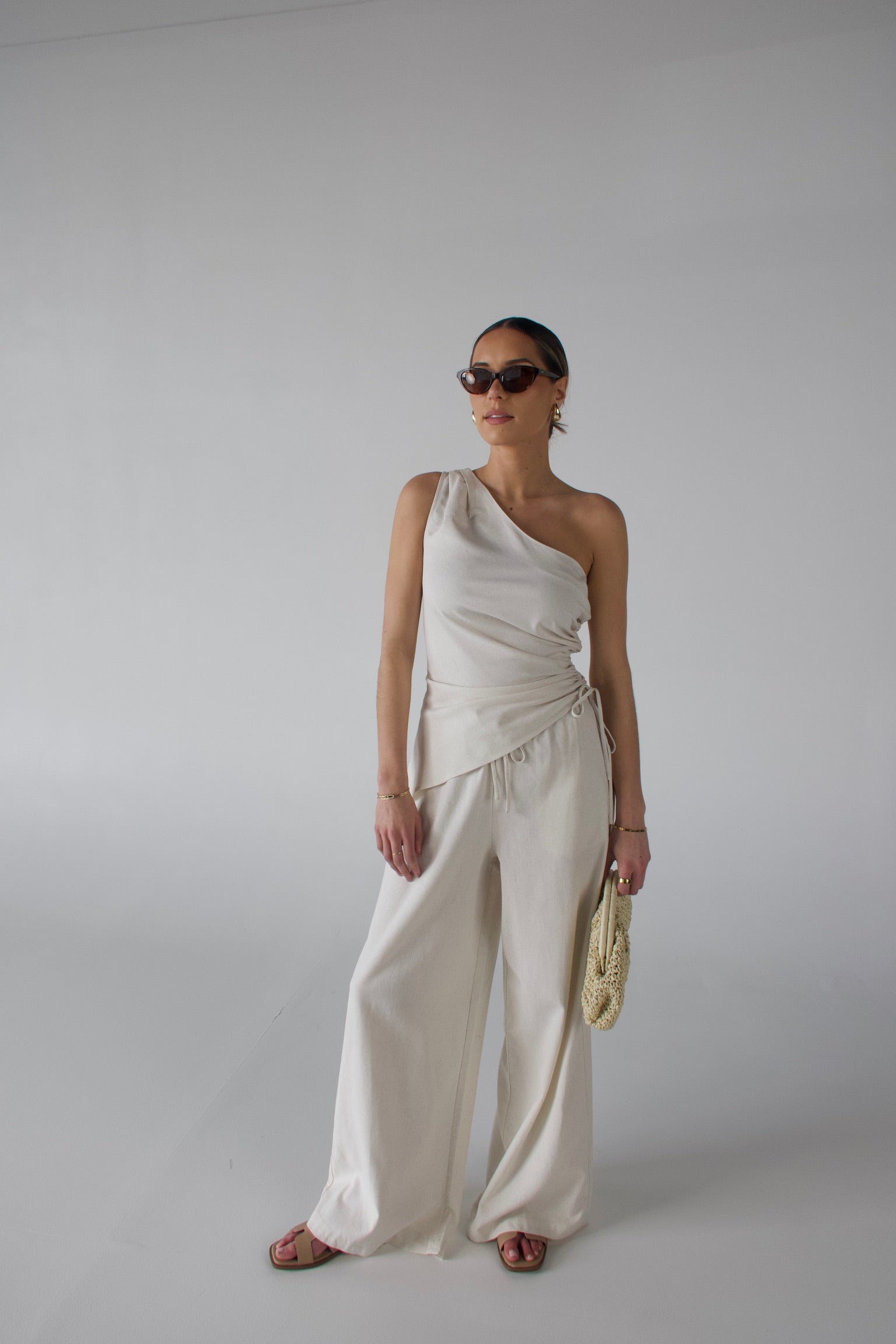 Inez Linen One Shoulder Top