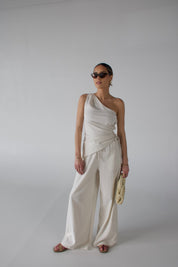 Inez Linen One Shoulder Top