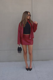 Boxy Pleather Jacket in Burgundy