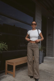 Mid Rise Leopard Print Cargo Pants