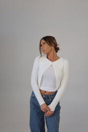 Chic One-Button Cropped Cardigan in White