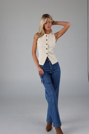 Zella Linen Button Up Vest