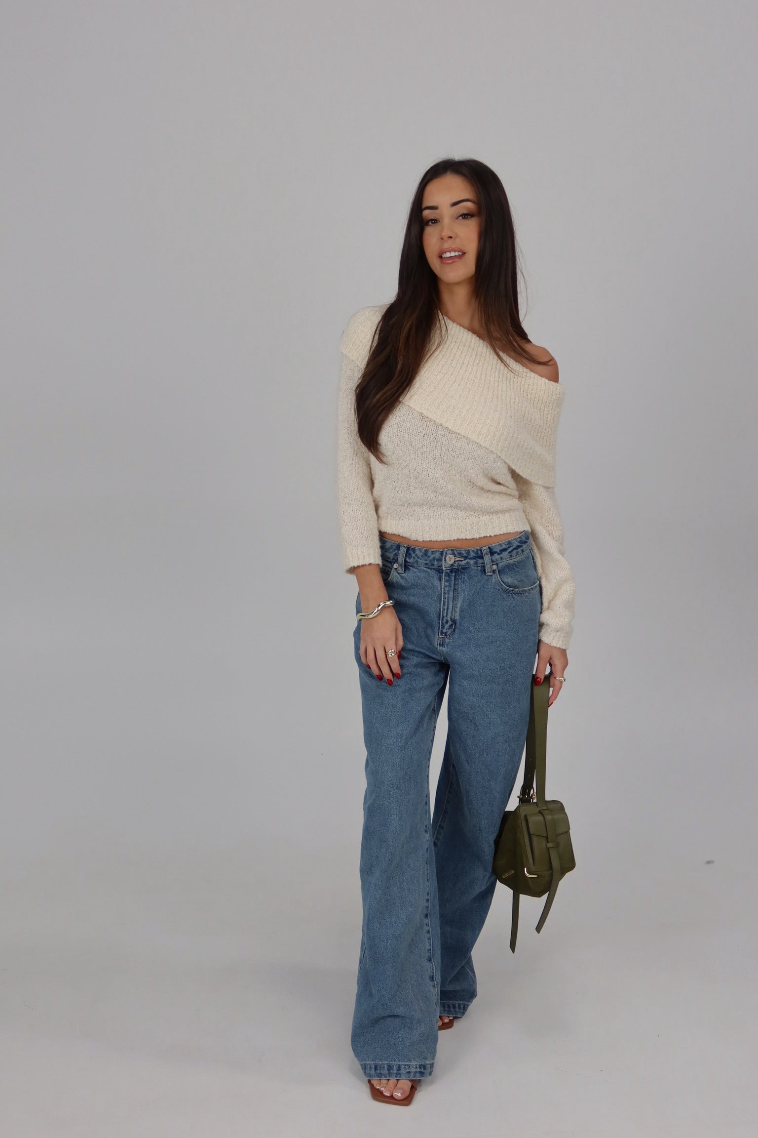 Ivory Off-Shoulder Foldover Knit