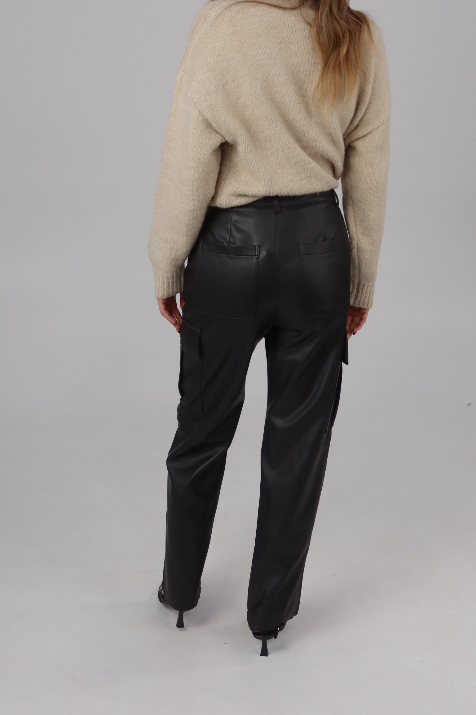 High-Rise Vegan Leather Cargo Pants