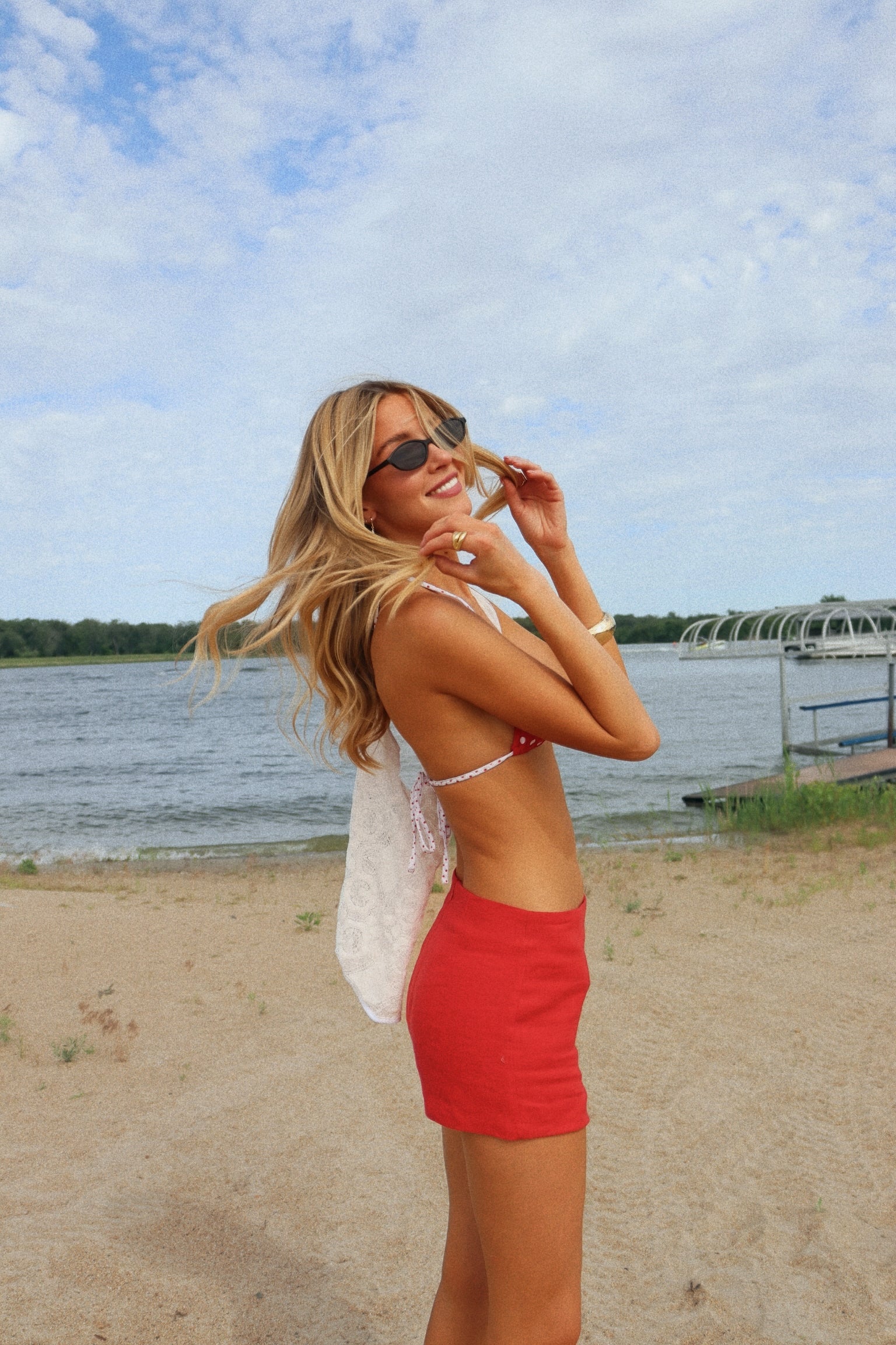Red and White Contrast Polka Dot Bikini