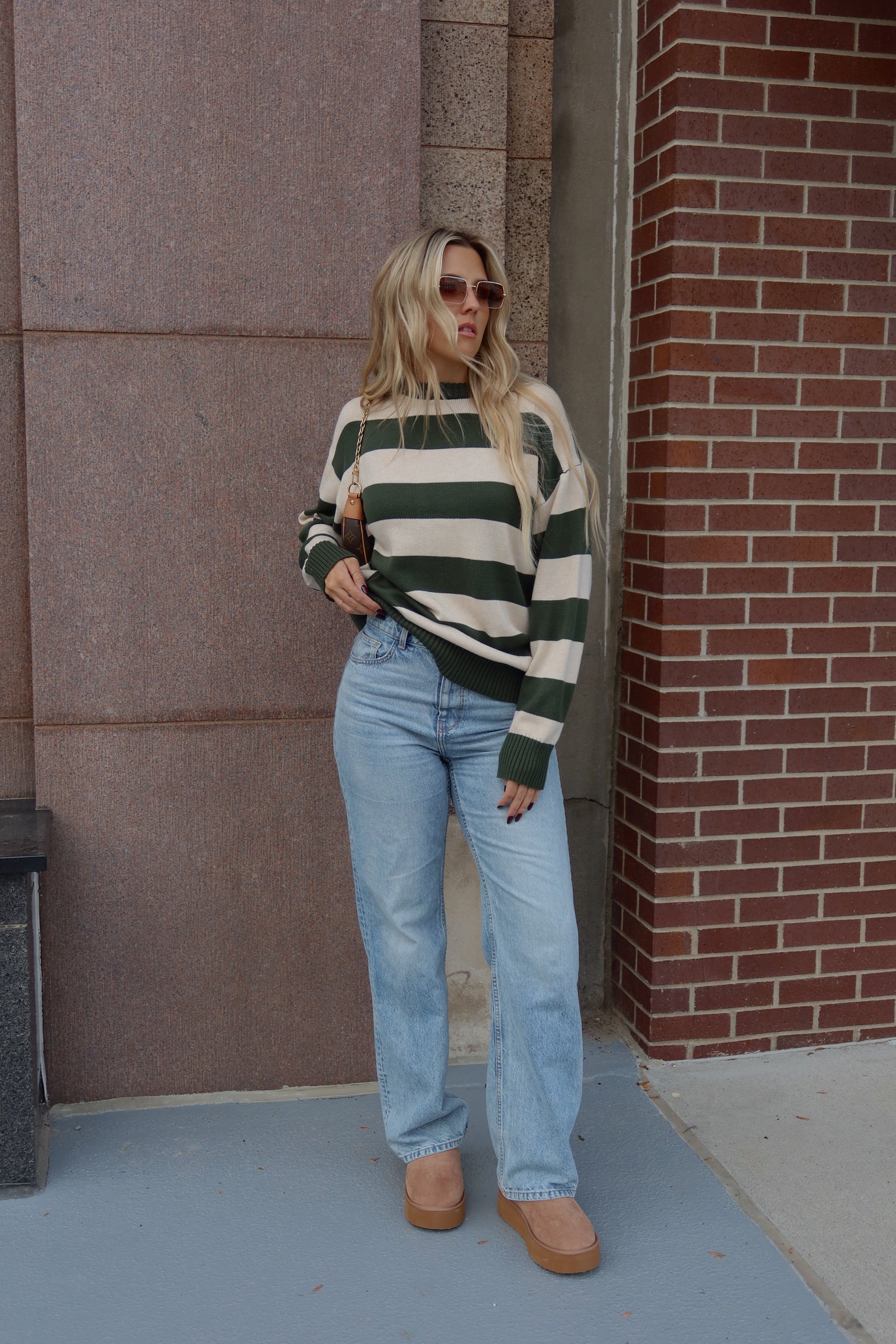 Nellie Striped Sweater in Forest/Ivory