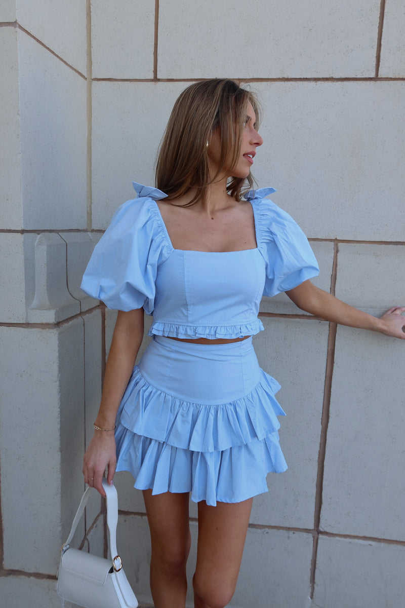 Zoe Puff Sleeve Crop Top And Skirt Set
