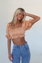 Millie Tangerine Puff Sleeve Crop Top