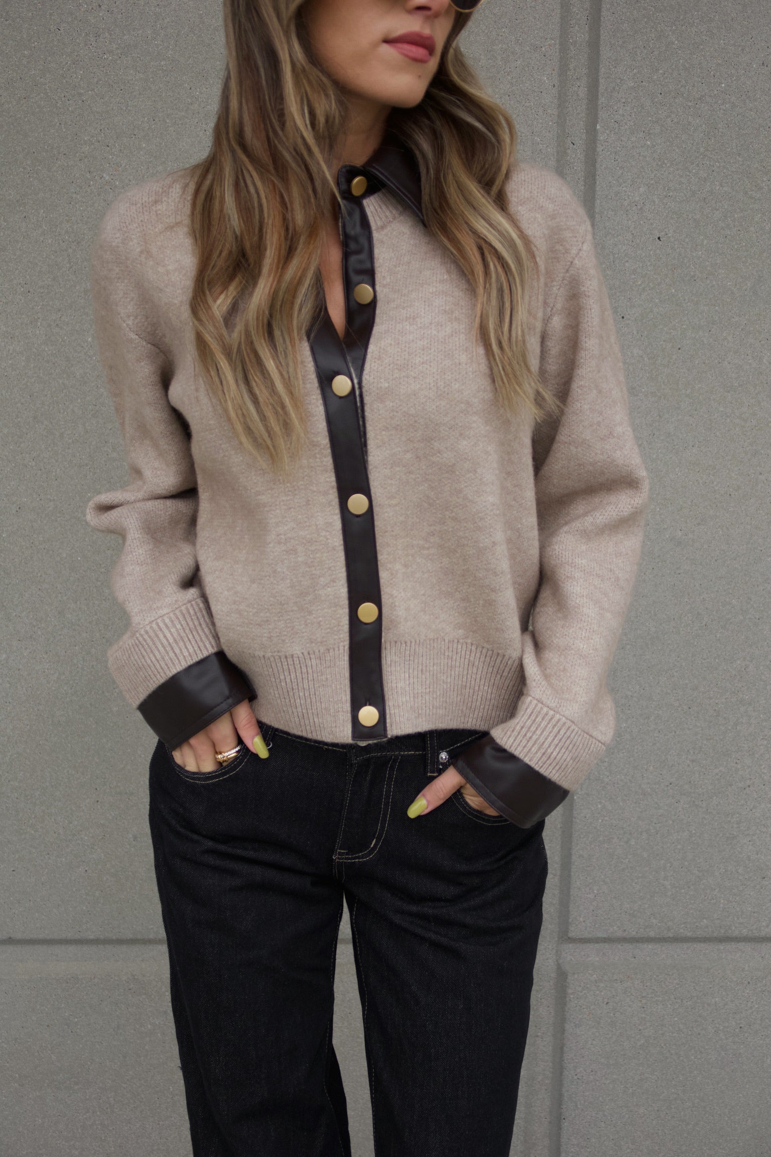 Myah Contrast Collared Cardigan