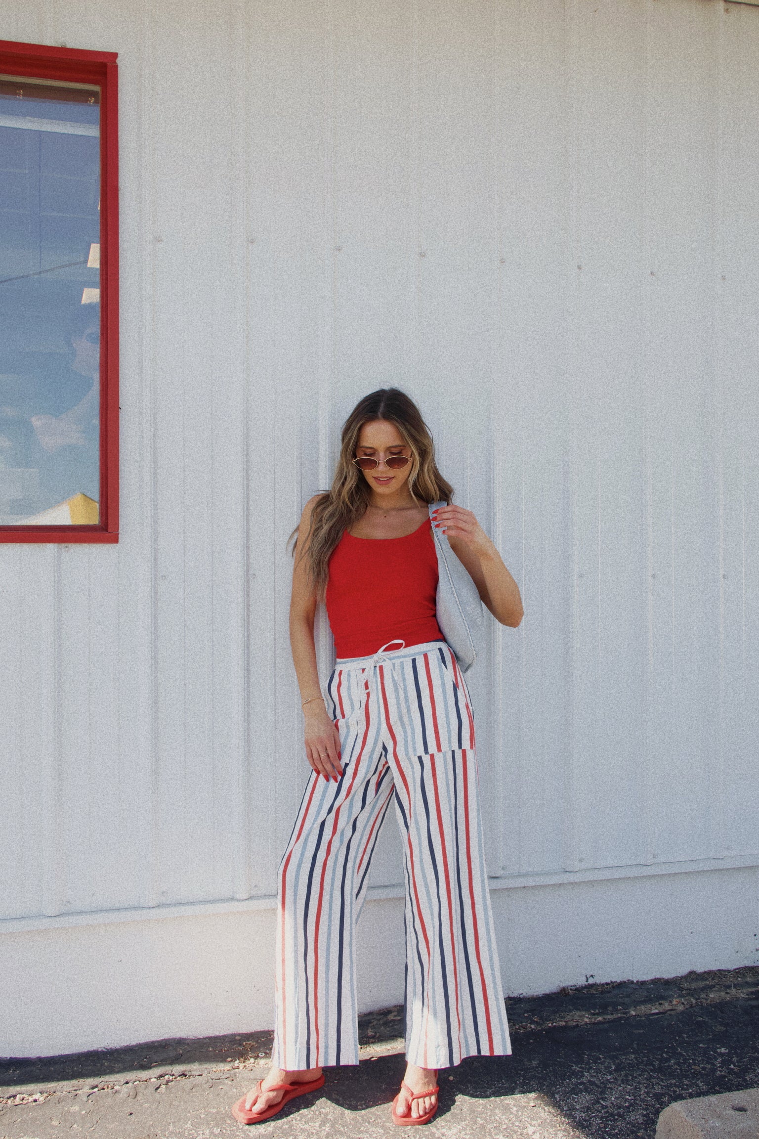 Red, White, and Blue Striped Linen Pant