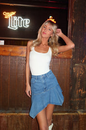 Ellie Denim Asymmetrical Hemline Mini Skirt