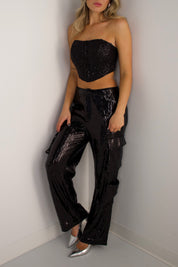 Neva Sequin Corset Top In Black