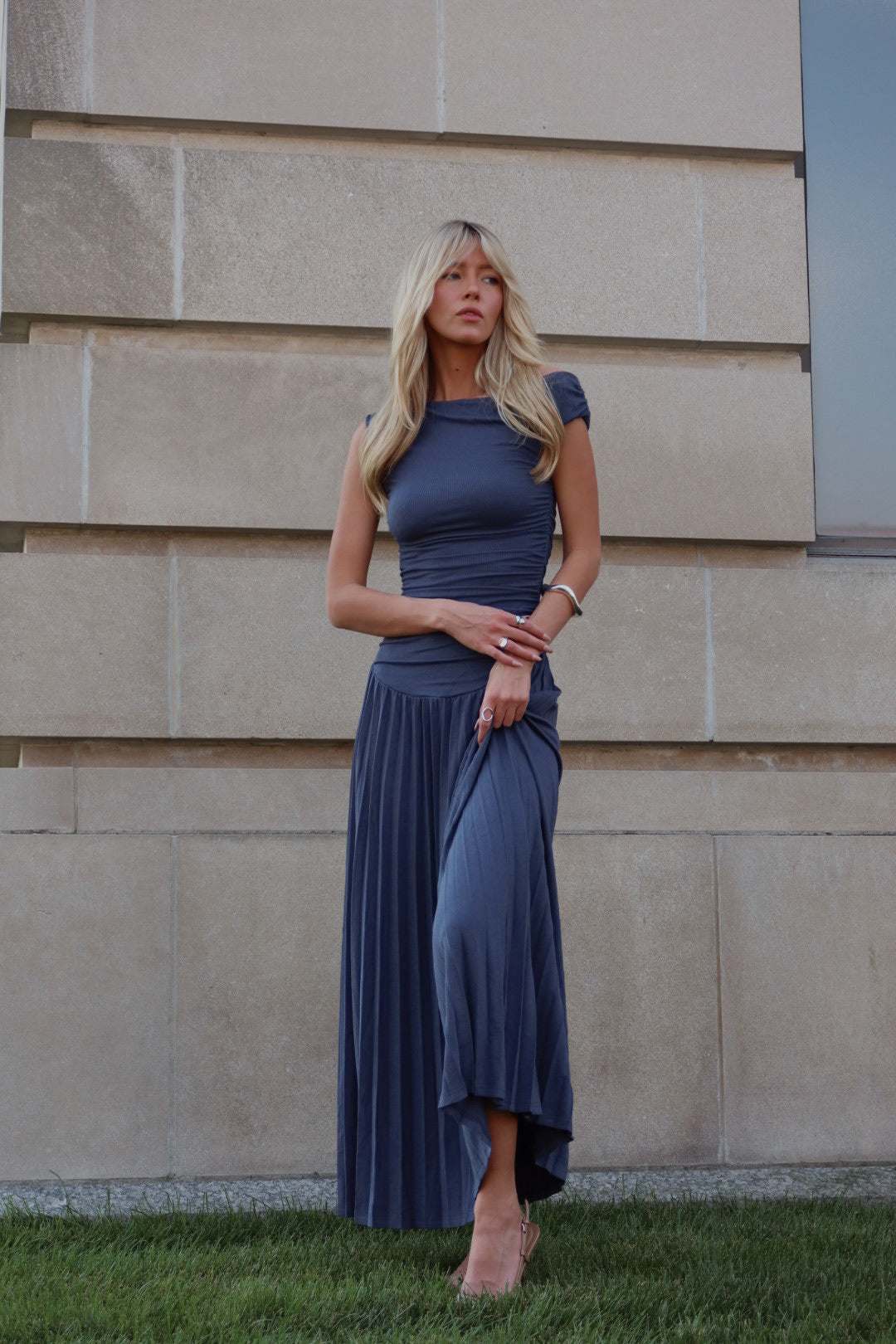 Serene One-Shoulder Pleated Maxi Dress