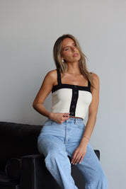 Color Block Cropped Button Up Tank