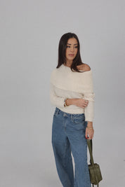 Ivory Off-Shoulder Foldover Knit