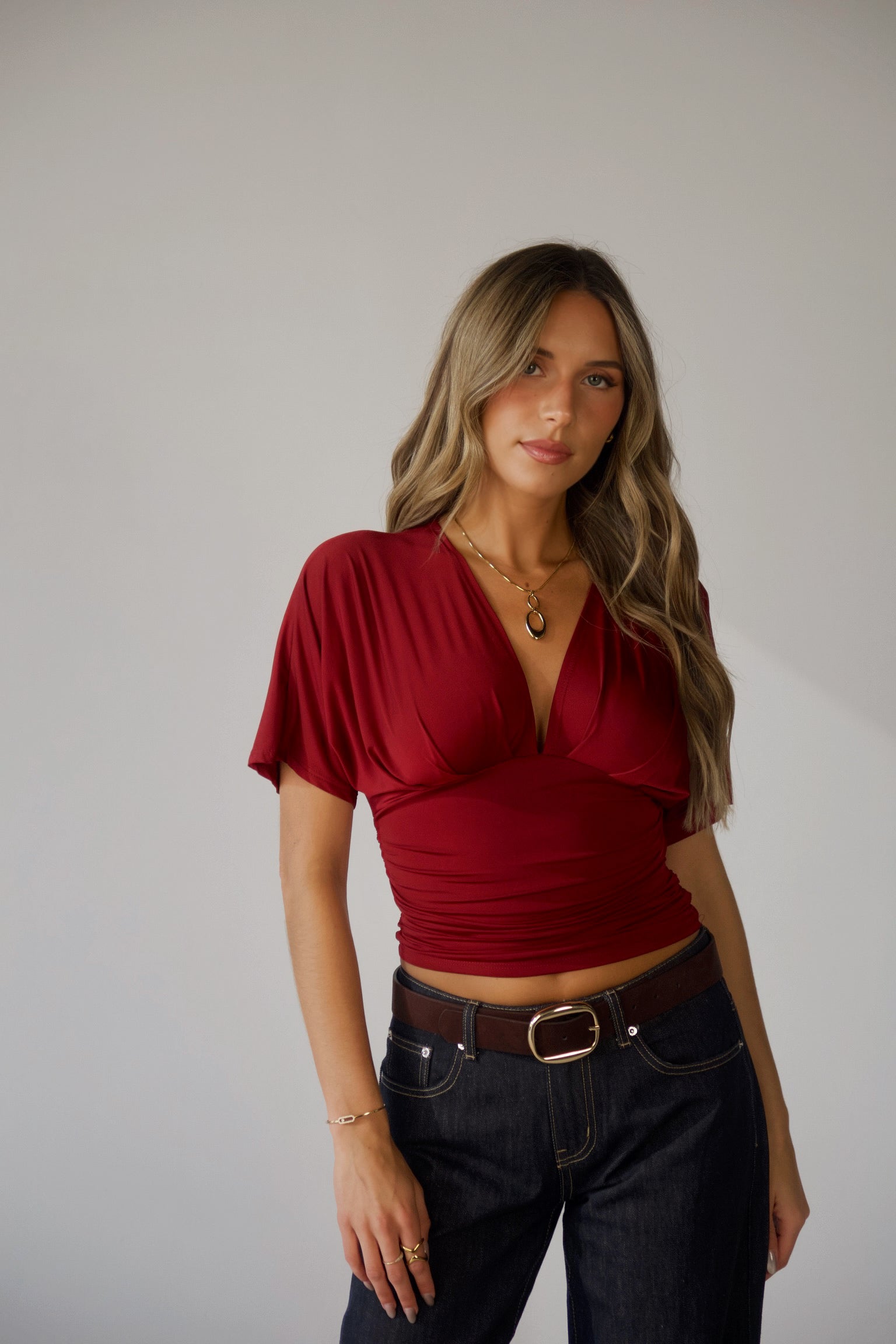 Ronnie Short Sleeve Burgundy Top