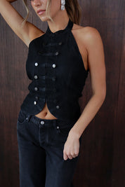 Washed Black Denim Nepoleon Top