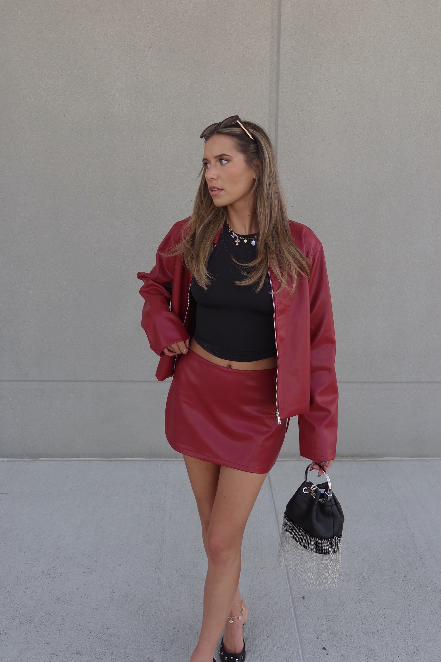 Boxy Pleather Jacket in Burgundy