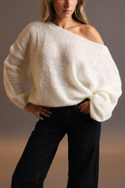 Kacey Boat Neck Pullover Sweater In Ivory