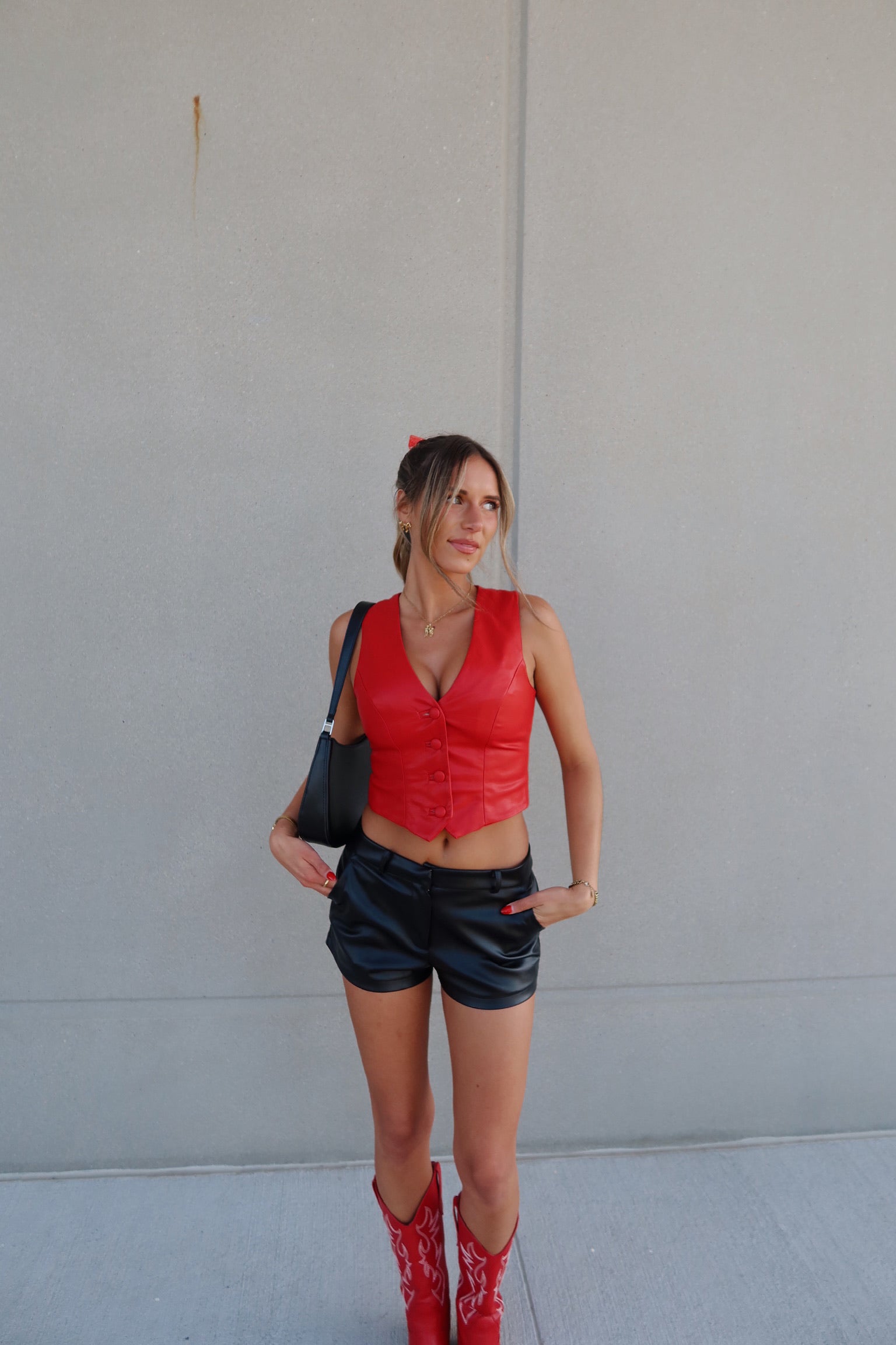 Red Faux Leather Vest