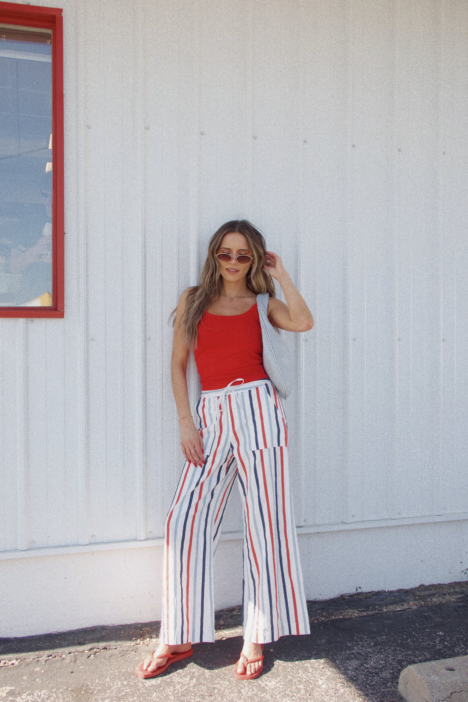 Red, White, and Blue Striped Linen Pant