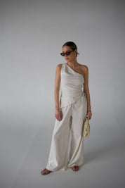 Inez Linen One Shoulder Top