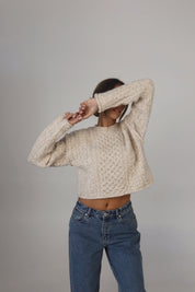 Eco Cable Knit Crew Sweater in Natural