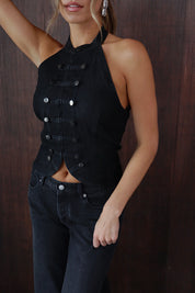 Washed Black Denim Nepoleon Top